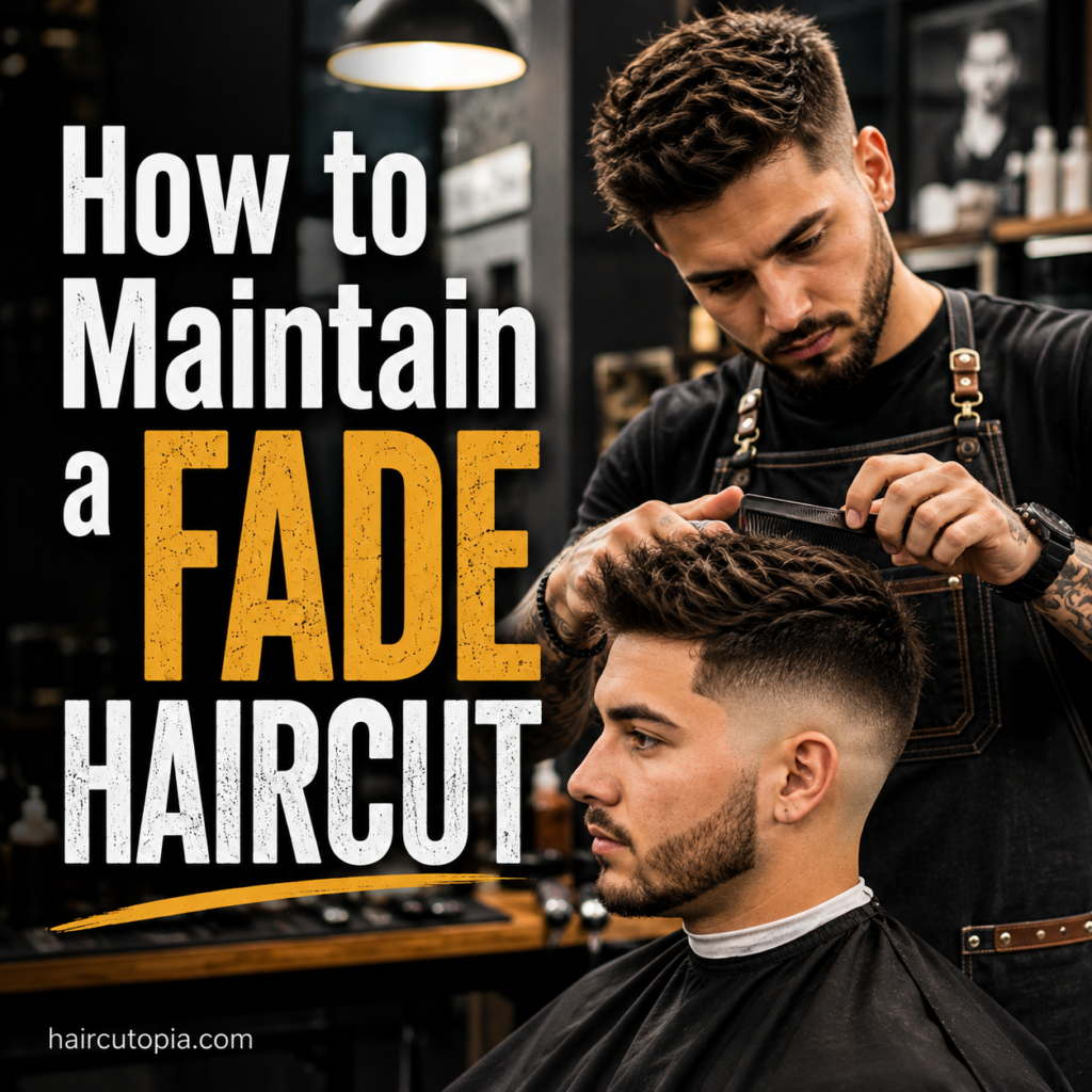 Barber maintaining a client’s fade haircut in a modern barbershop