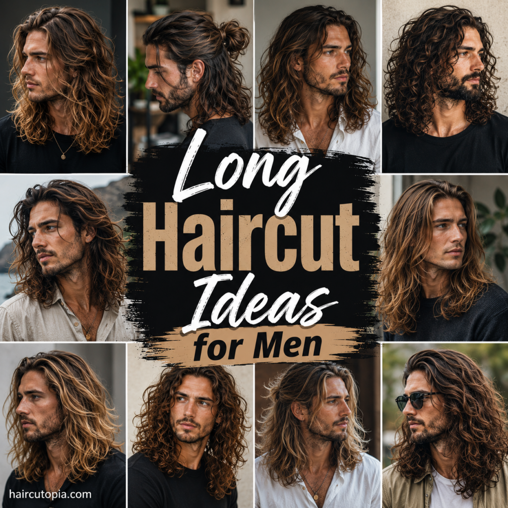 Long haircut ideas for men featuring layered, flowing, wavy, curly and textured hairstyles