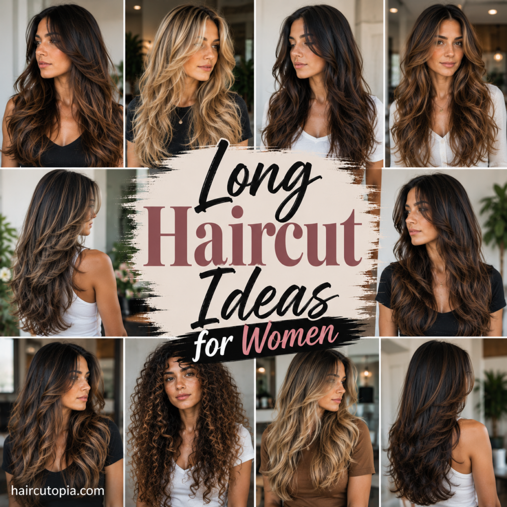 Long haircut ideas for women featuring layers, waves, curls and face-framing hairstyles