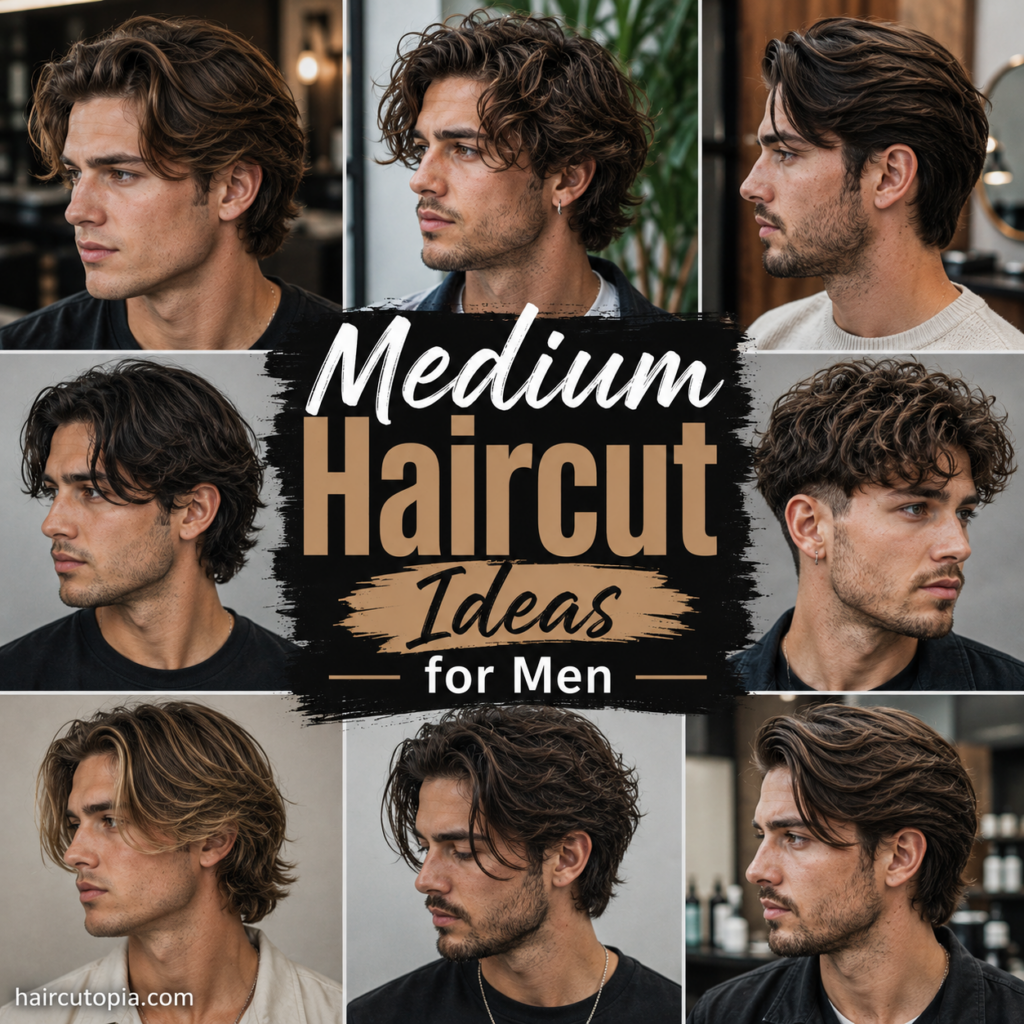 Medium haircut ideas for men featuring textured, wavy, curly and layered hairstyles