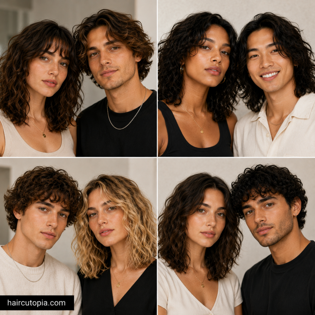 Medium wavy haircuts for men and women featuring layered and textured styles