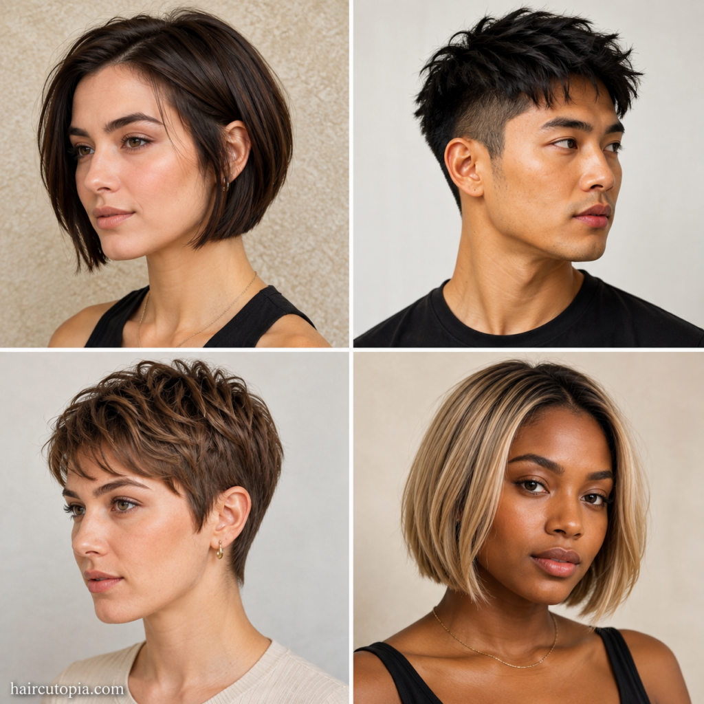Short haircuts for straight hair including bob, pixie, and cropped styles