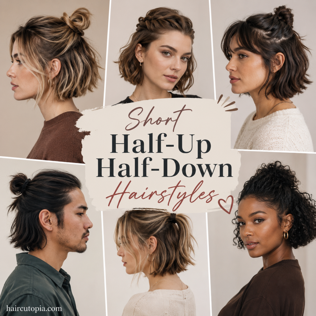 Short half-up half-down hairstyles for men and women with short hair