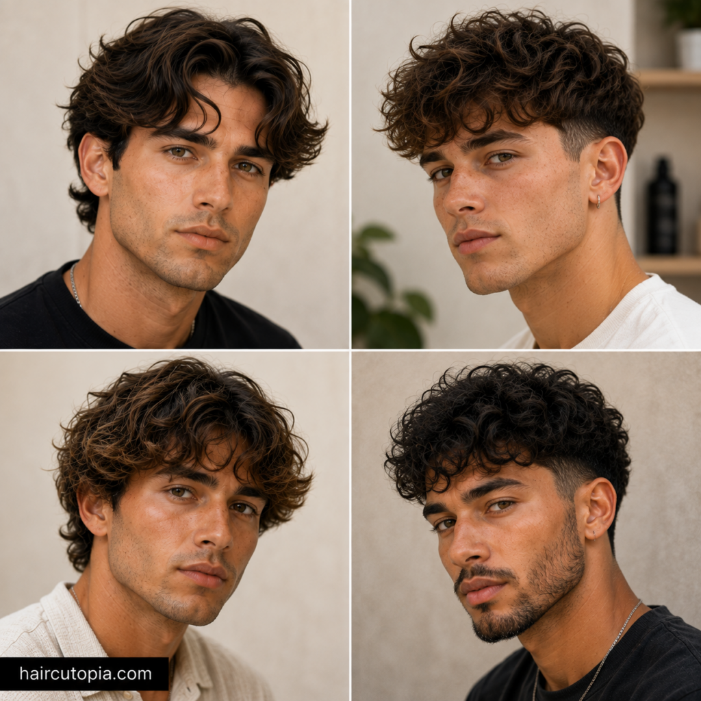 Wavy haircuts for men featuring textured crops, fades, and medium-length styles