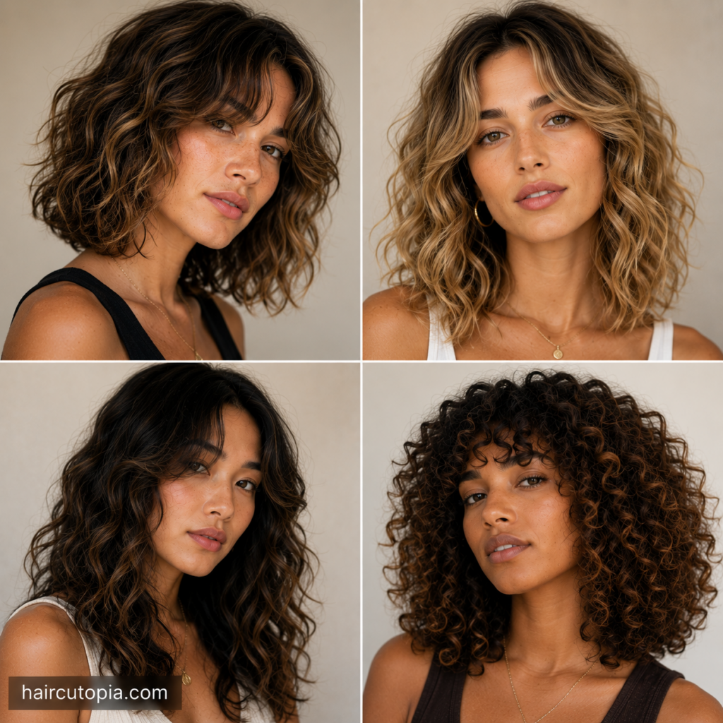 Wavy haircuts for women featuring bobs, layered cuts, and medium-length styles