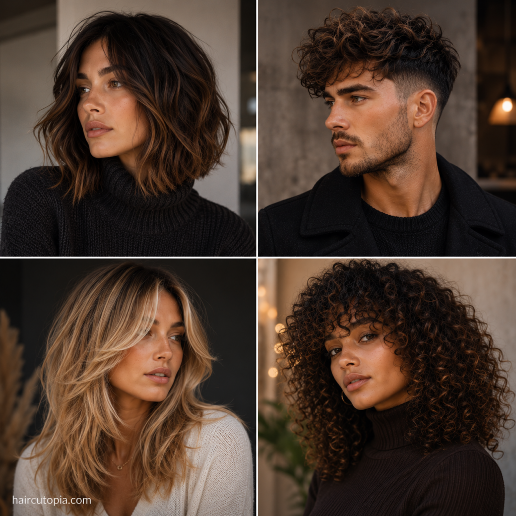 Winter hair trends featuring modern haircuts and hairstyles for men and women